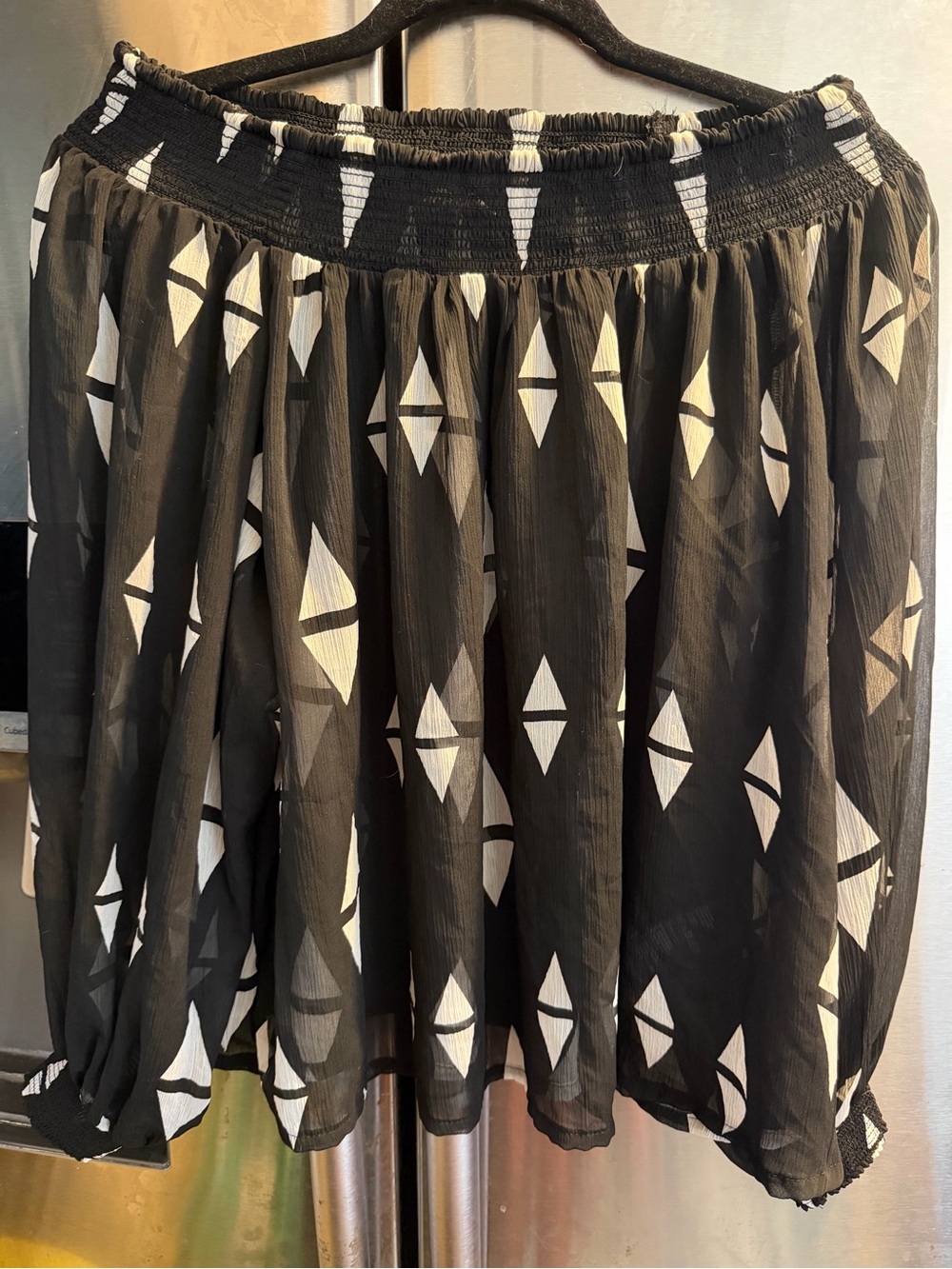 H&M Black Skater blouse with White Geometric Motif